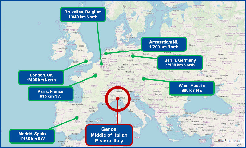 Genoa Map and Europe