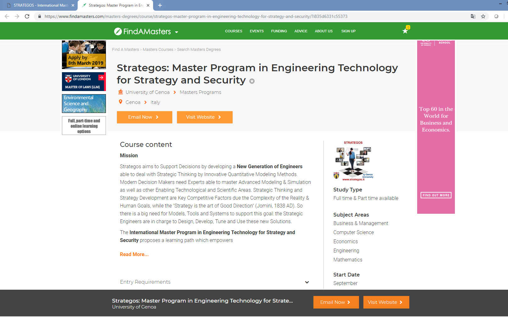 @Find Master: Strategos aims to Support Decisions by developing a New Generation of Engineers able to deal with Strategic Thinking by Innovative Quantitative Modeling Methods