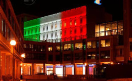 Italian Flag projected over Genoa Palaces